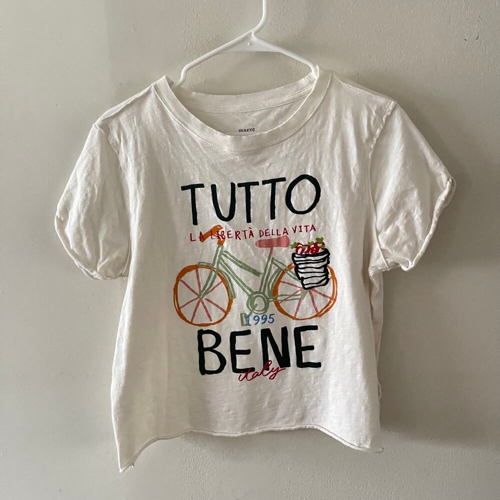 Anthropologie Maeve Jordan Nickson Tutto Bene Graphic Tee Womens Small S Cream
